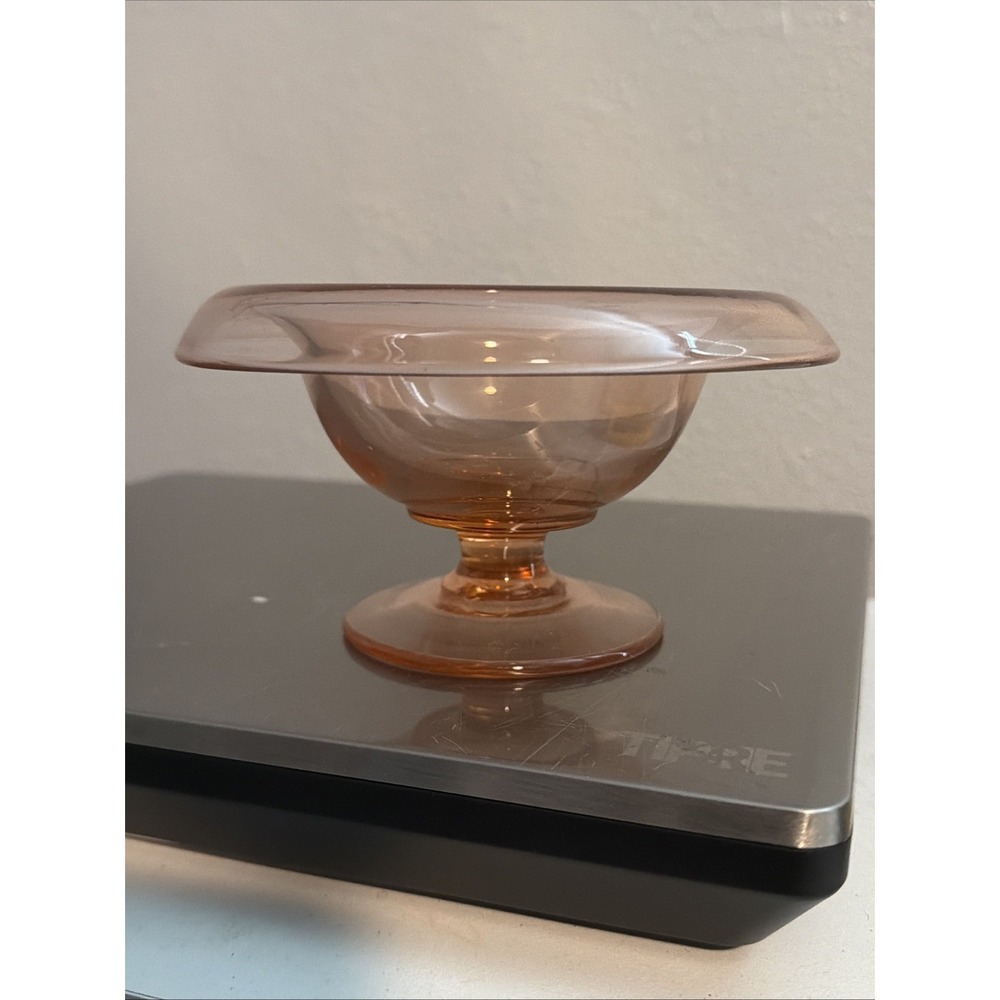 Vintage Pink Depression Glass Pedestal Bowl with Rolled Rim 6.75" Diameter